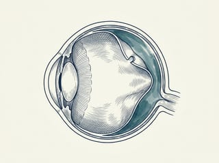 Anatomische Illustration: Querschnitt des Auges mit abgehobener Netzhaut und kleinem Riss am Rand