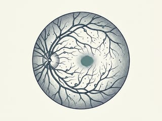 Anatomische Illustration: Netzhaut mit Sehnervkopf und Blutgefäßen mit kleinen Aussackungen